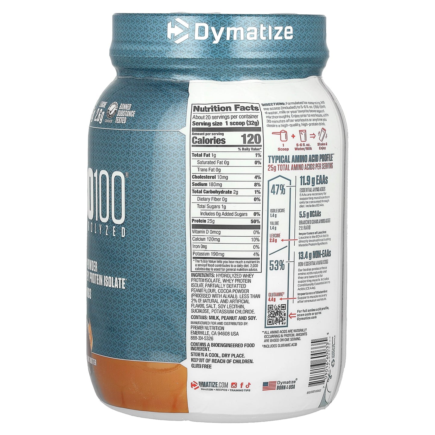 Dymatize, ISO100 Hydrolyzed, 100% Whey Protein Isolate, Chocolate Peanut Butter, 1.43 lb (650 g)