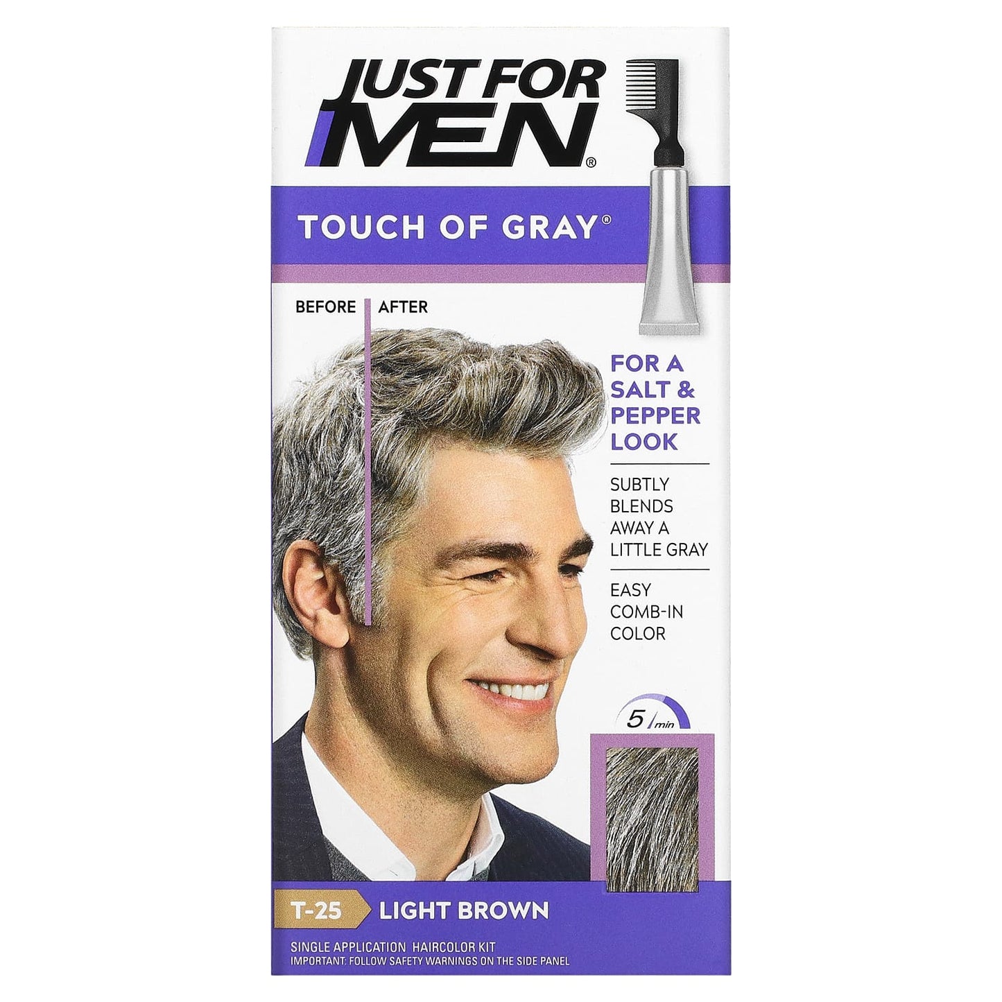 Just for Men-Touch of Gray-Comb-In Hair Color-Light Brown T-25-1.4 oz (40 g)