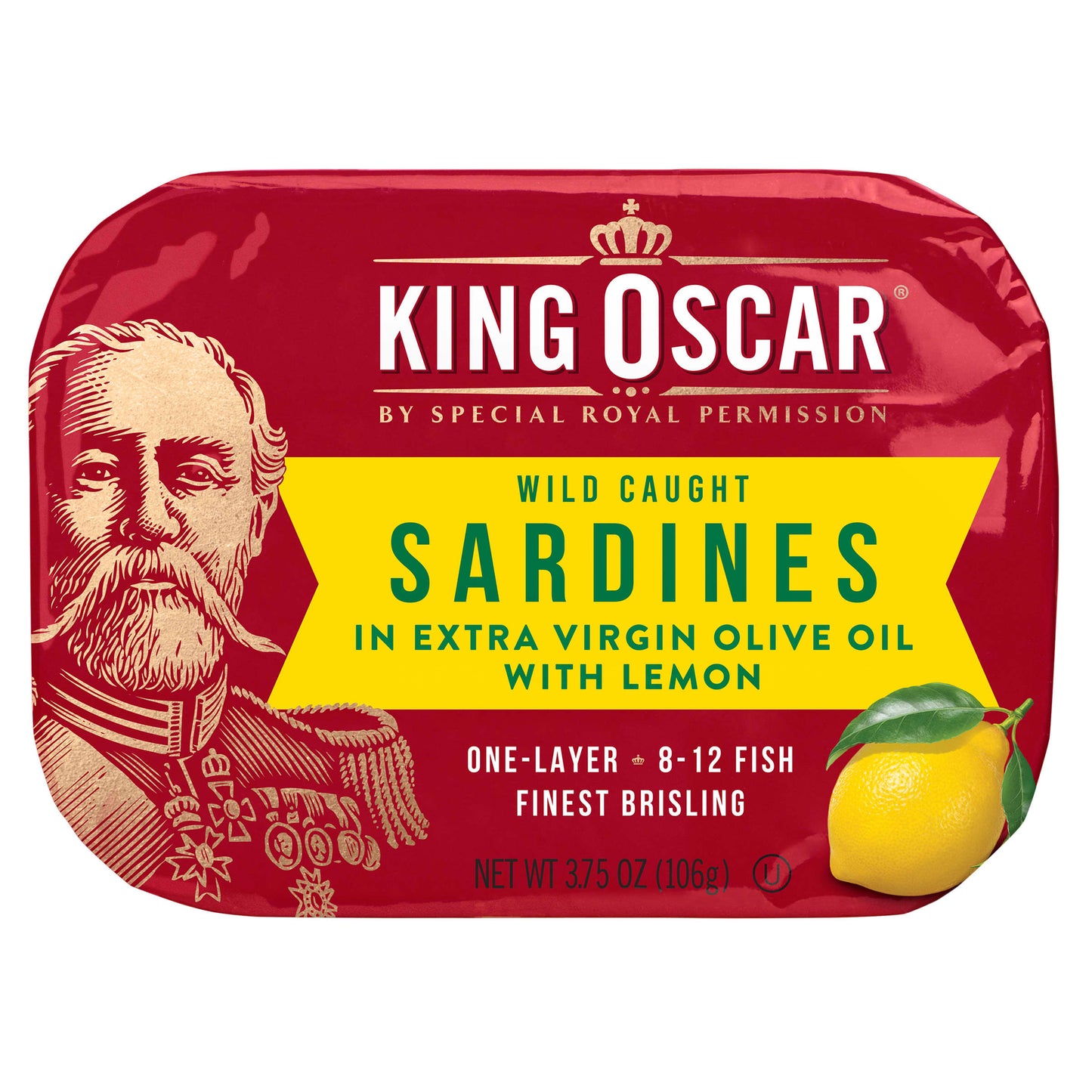 King Oscar-Wild Caught-Sardines In Extra Virgin Olive Oil-With Lemon-3.75 oz (106 g)