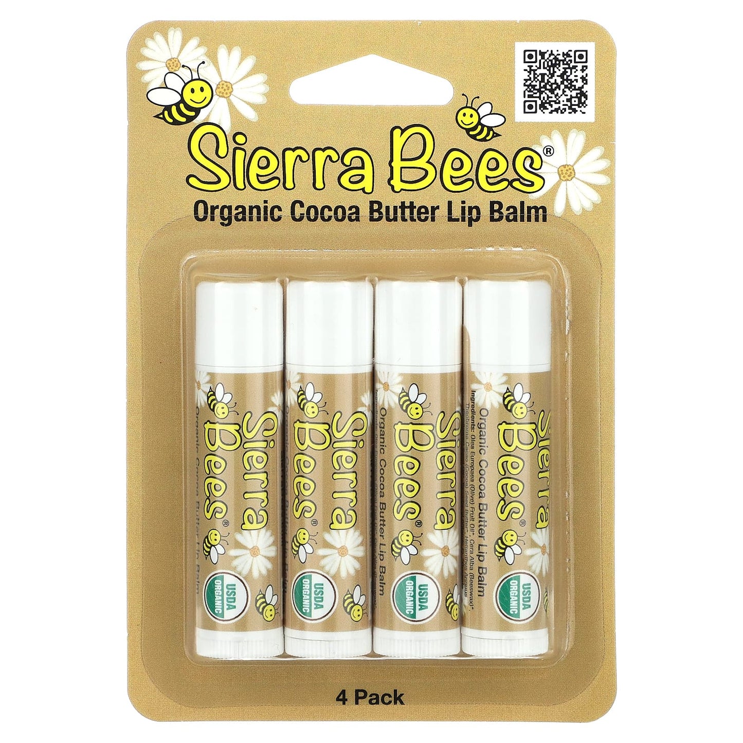 Sierra Bees, Organic Lip Balms, Cocoa Butter, 4 Pack, 0.15 oz (4.25 g) Each