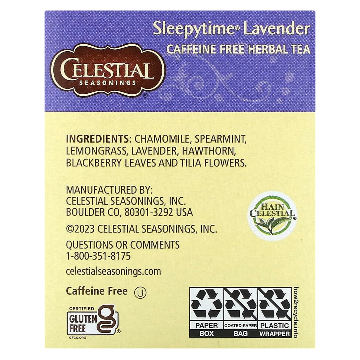 Celestial Seasonings, Herbal Tea, Sleepytime Lavender, Caffeine Free , 20 Tea Bags, 1.1 oz (30 g)