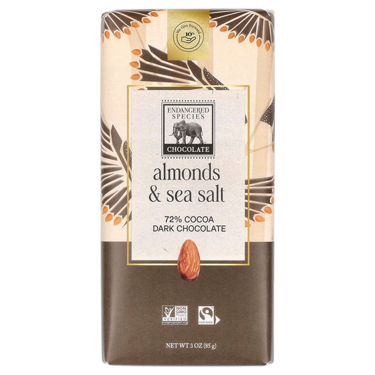 Endangered Species Chocolate-Almonds & Sea Salt + Dark Chocolate-72% Cocoa-3 oz (85 g)