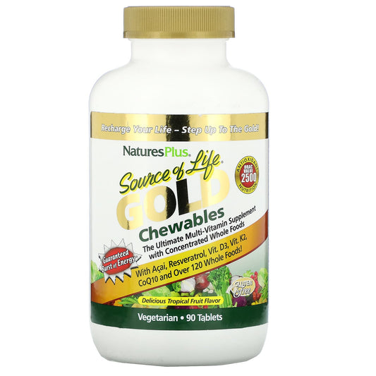 NaturesPlus-Source of Life-Gold Chewables-Delicious Tropical Fruit Flavor-90 Tablets