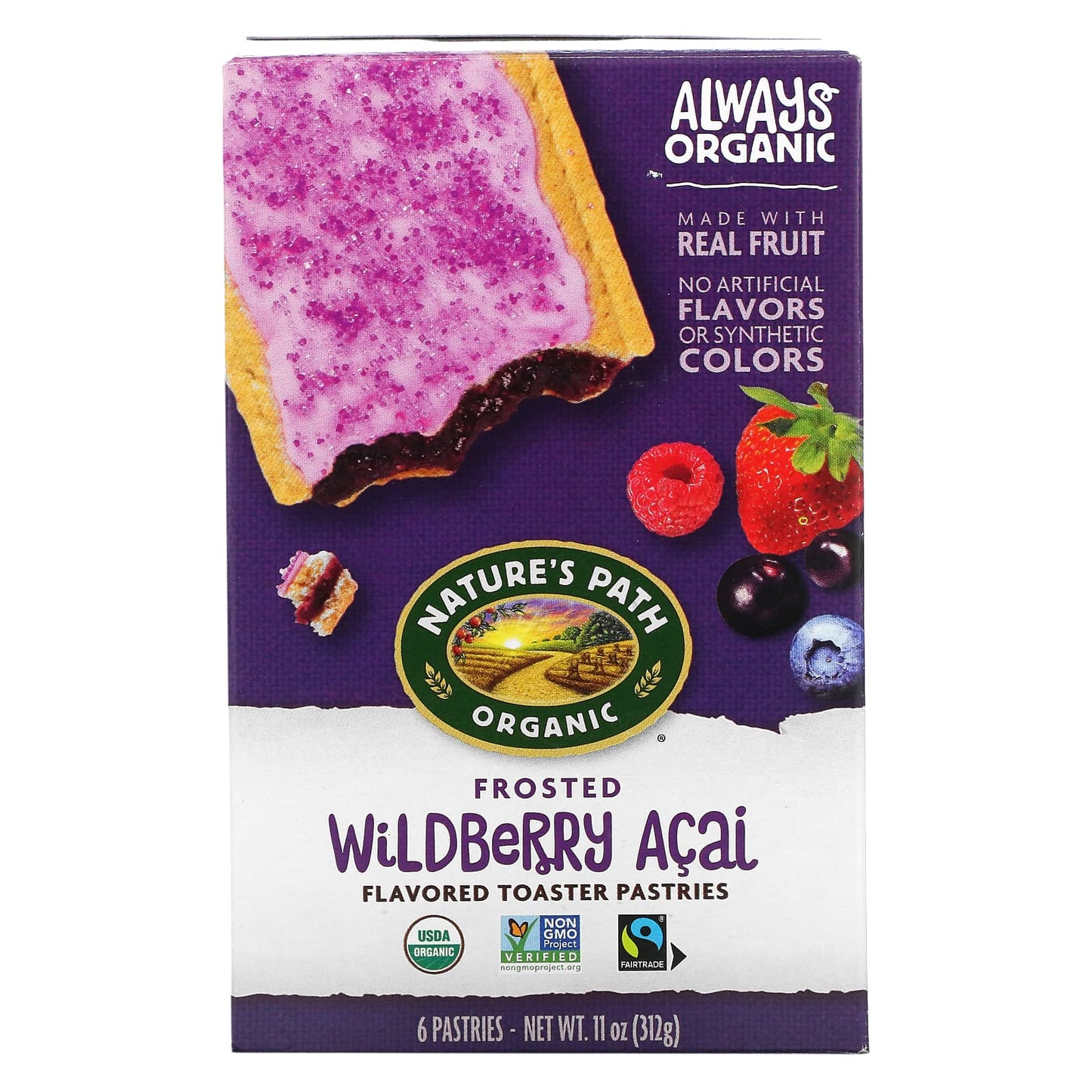 Nature's Path-Organic Toaster Pastries-Frosted Wildberry Acai-6 Pastries-52 g Each