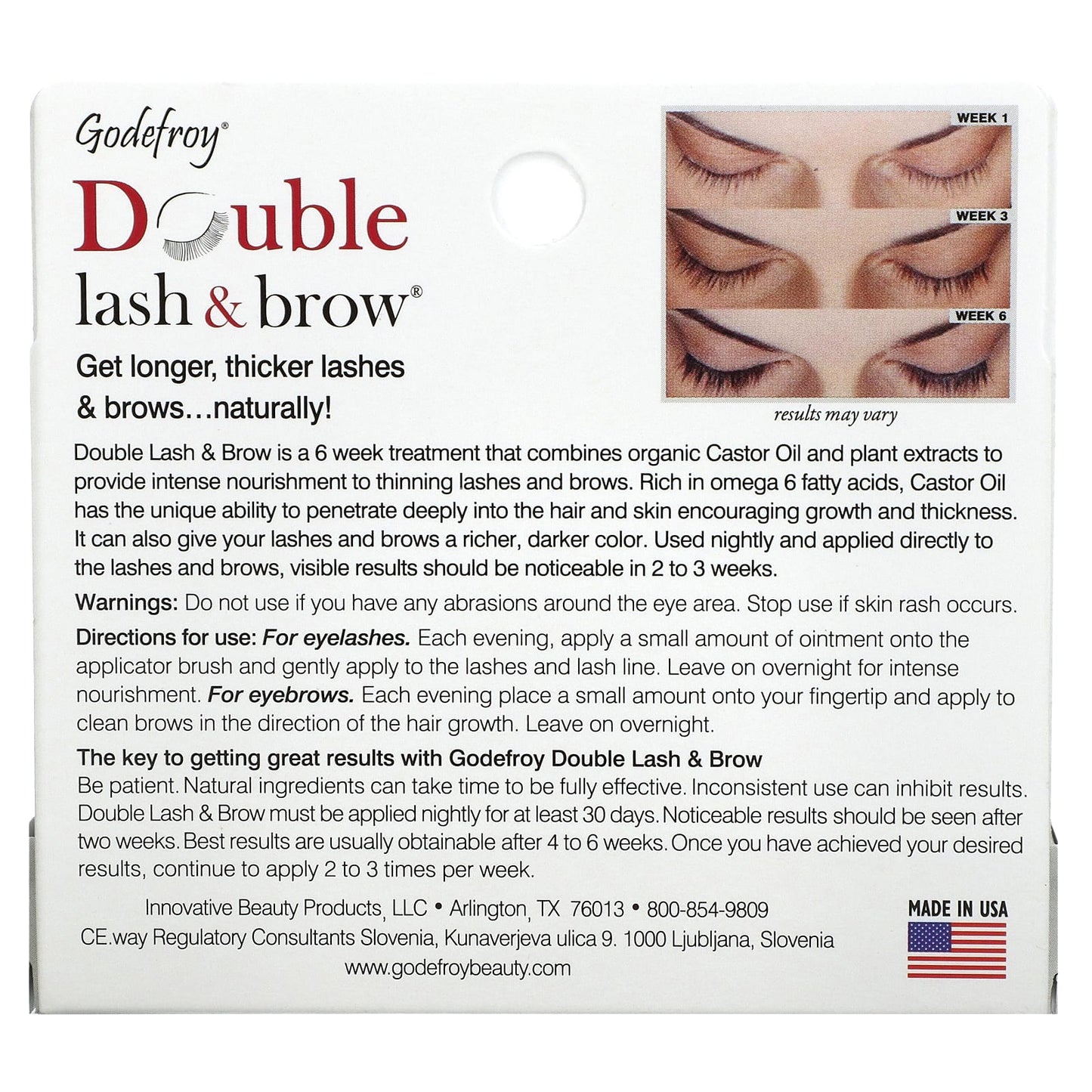 Godefroy, Double Lash & Brow, Eyelash and Eyebrow Serum, 0.1 fl oz (3 ml)