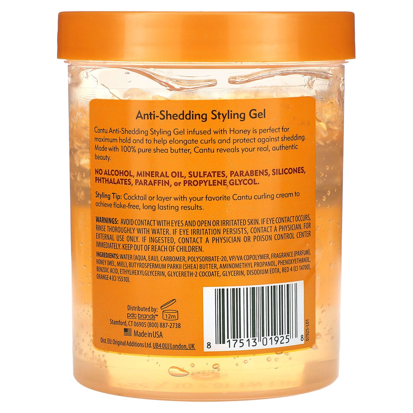 Cantu, Shea Butter, Anti-Shedding Styling Gel, With Honey, Maximum Hold, 18.5 oz (524 g)