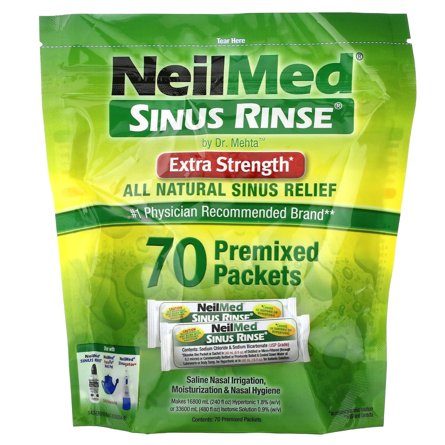 NeilMed, Sinus Rinse, Extra Strength, 70 Premixed Packets