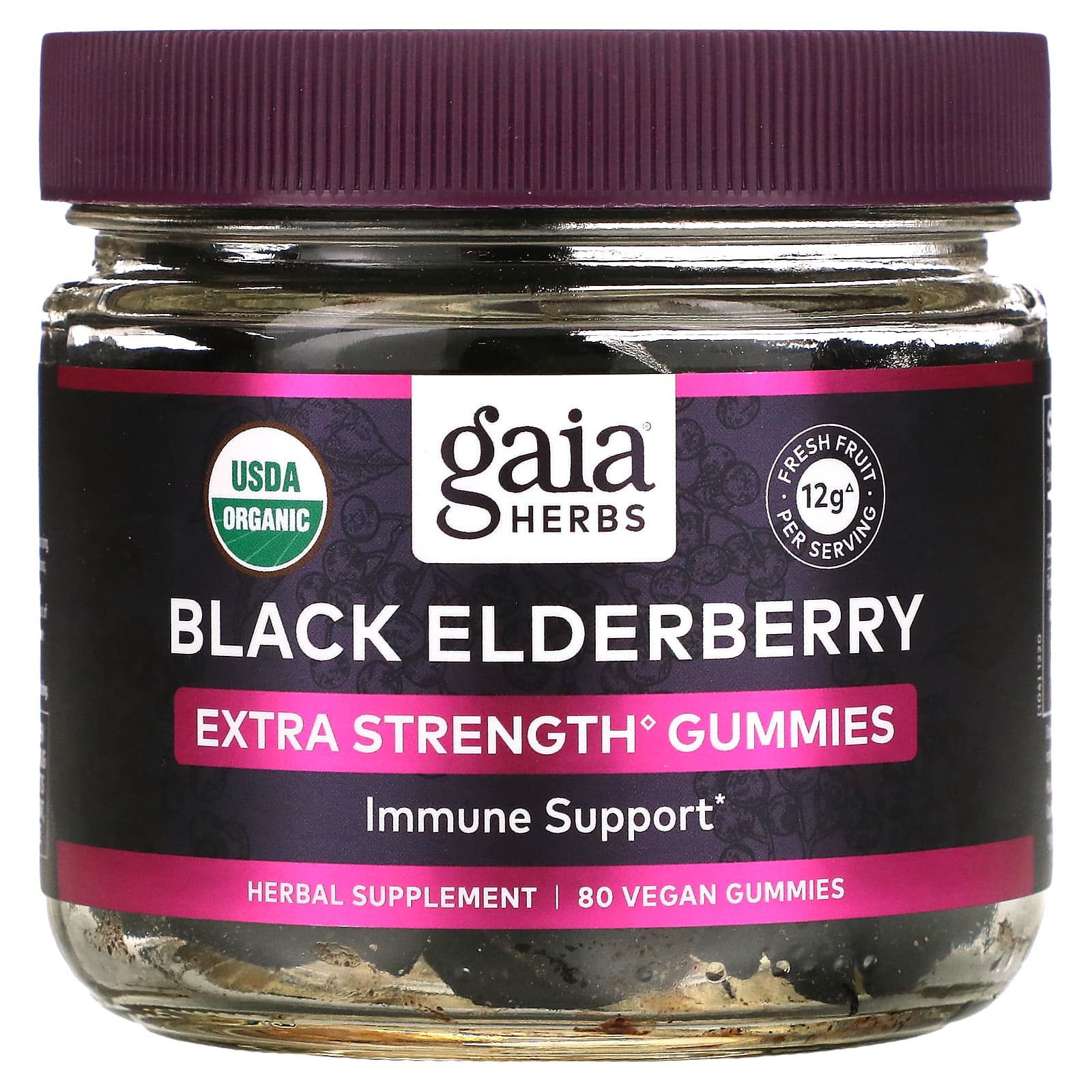 Gaia Herbs-Black Elderberry-Extra Strength Immune Support Gummies-80 Vegan Gummies