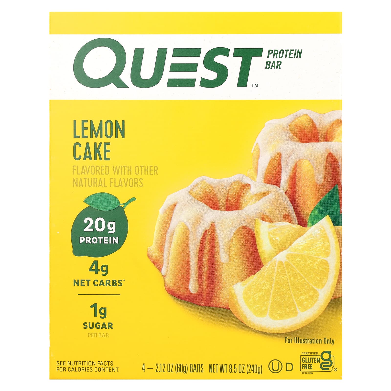 Quest Nutrition-Protein Bar-Lemon Cake -4 Bars-2.12 oz (60 g) Each