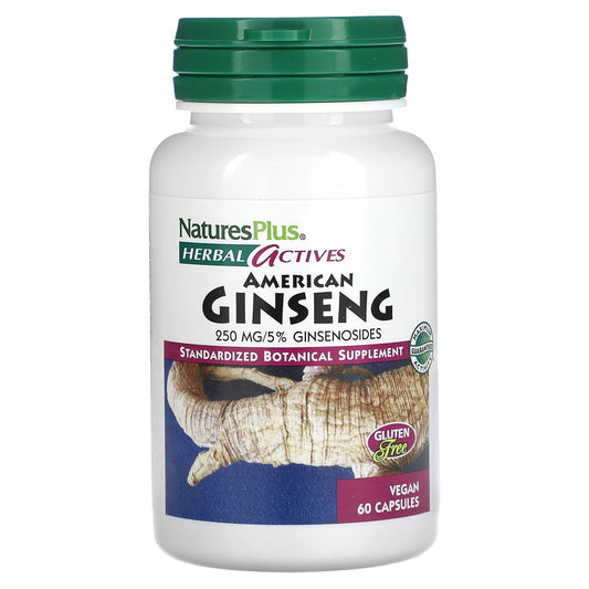 NaturesPlus-Herbal Actives-American Ginseng-250 mg-60 Vegan Capsules