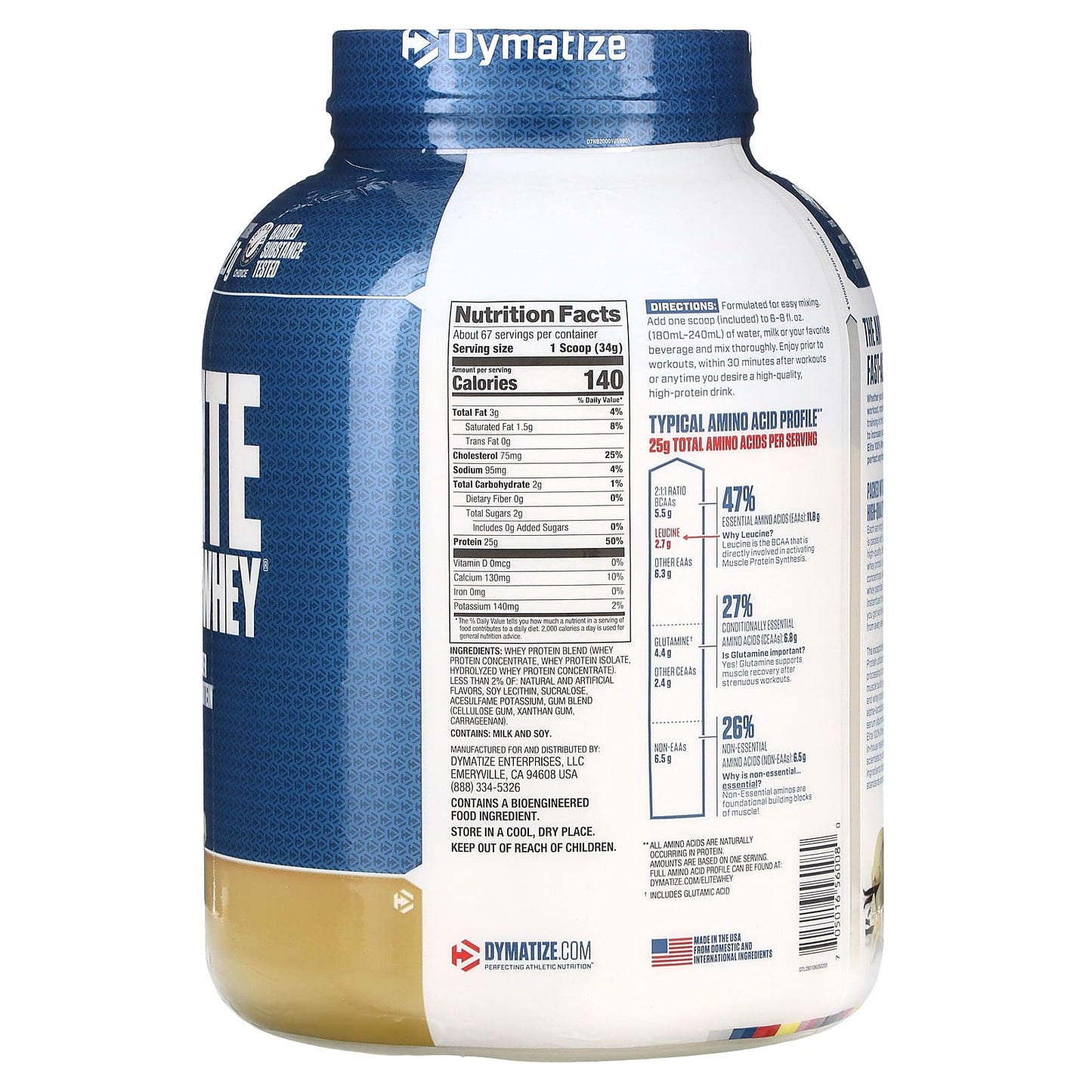 Dymatize, Elite 100% Whey Protein Powder, Gourmet Vanilla, 5 lbs (2.3 kg)