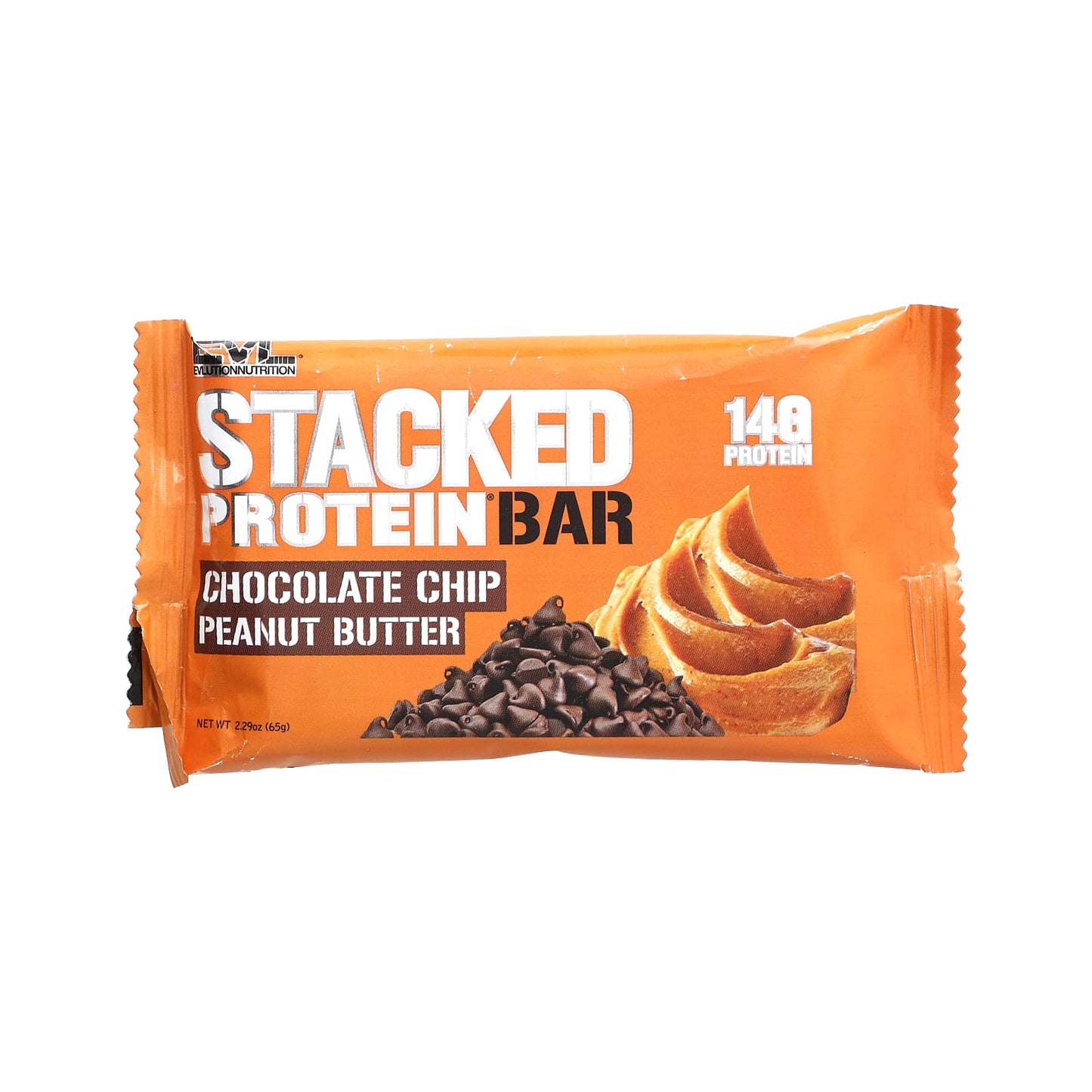 EVLution Nutrition, Stacked Protein Bar, Chocolate Chip Peanut Butter, 12 Bars, 2.29 oz (65 g) Each