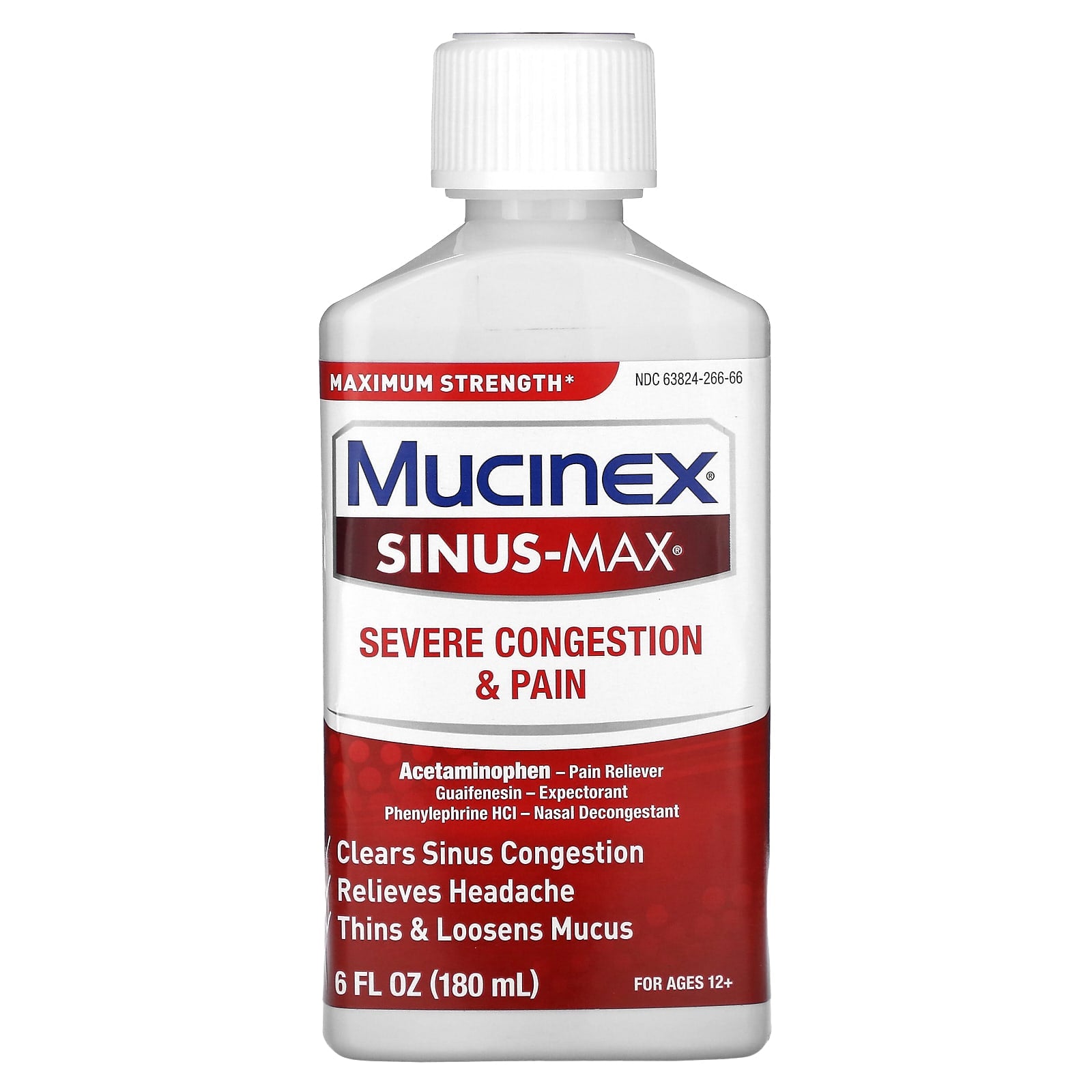 Mucinex-Sinus-Max-Severe Congestion & Pain-For Ages 12+-6 fl oz (180 ml)