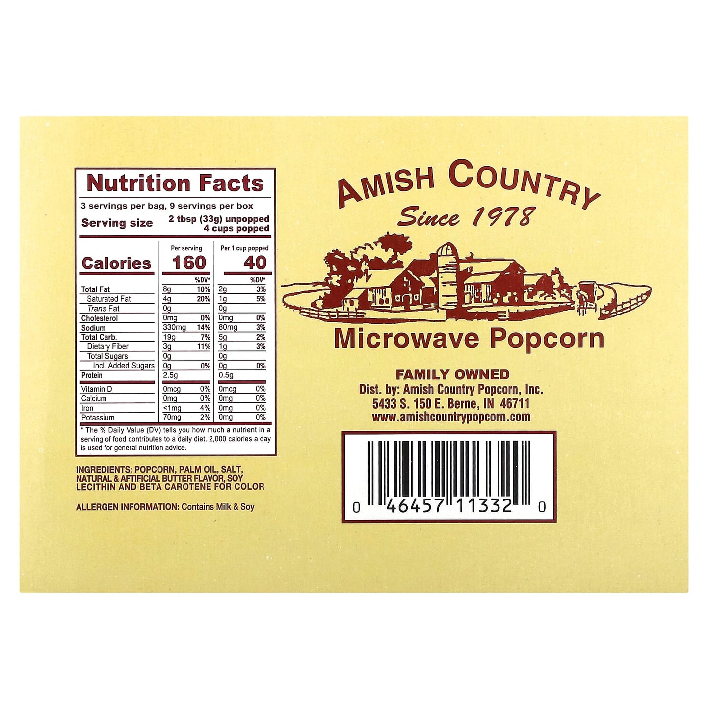 Amish Country Popcorn, Microwave Popcorn, Butter, 3 Bags, 3.5 oz (99 g) Each