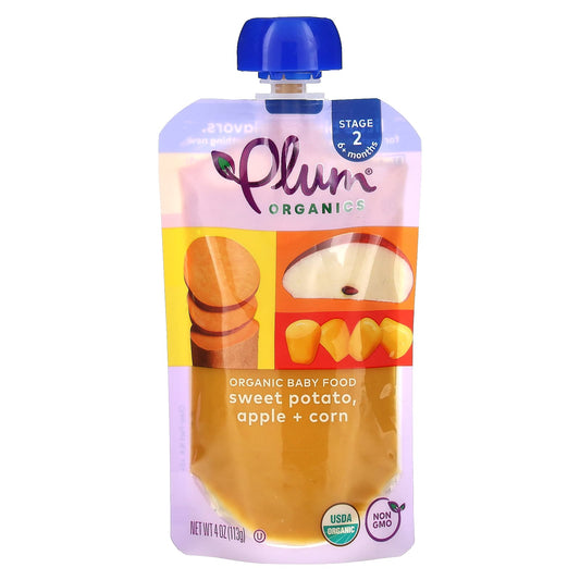 Plum Organics-Organic Baby Food-6+ Months-Sweet Potato-Apple + Corn-4 oz (113 g)