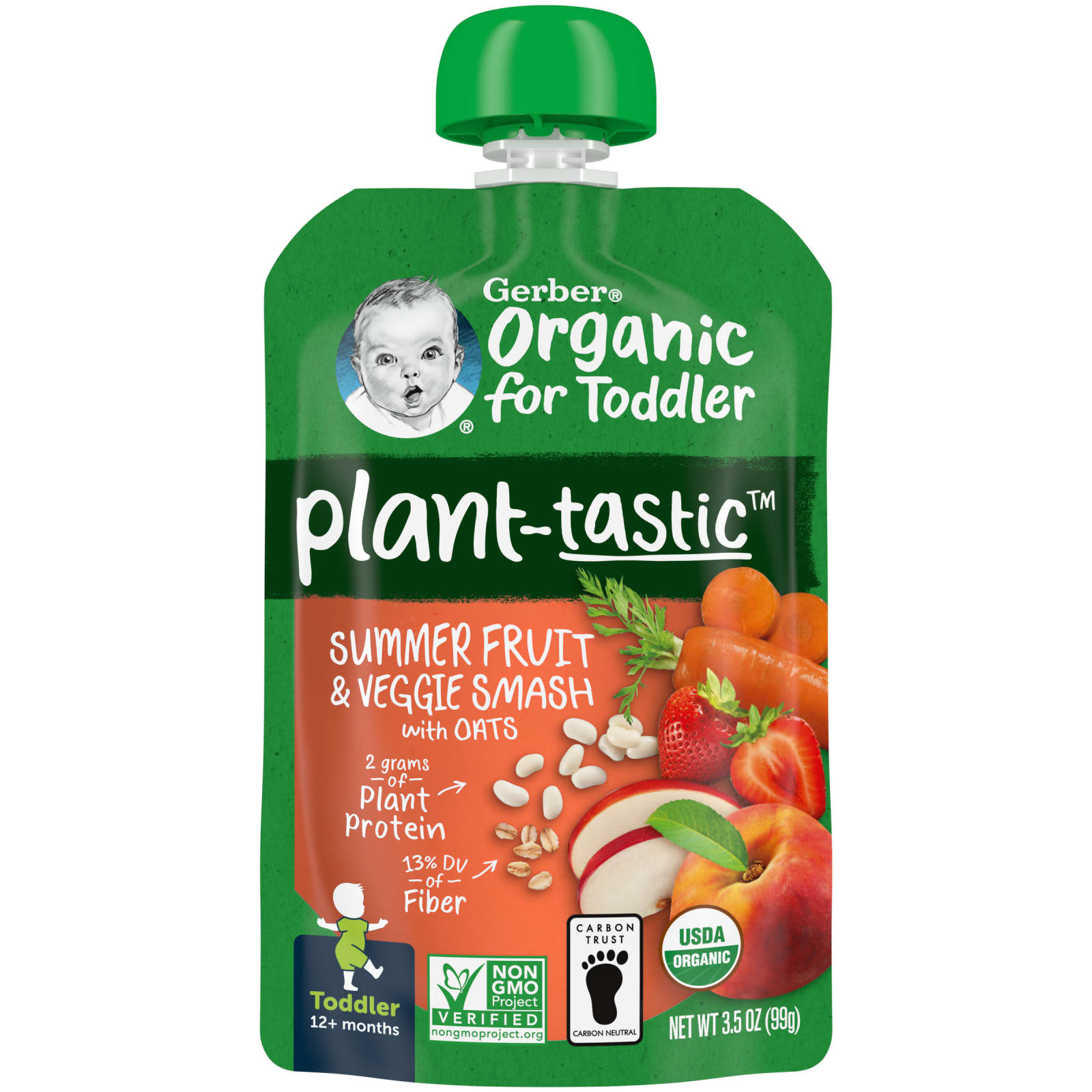 Gerber-Organic for Toddler-Plant-Tastic-12+Months-Summer Fruit & Veggie Smash with Oats-3.5 oz (99 g)