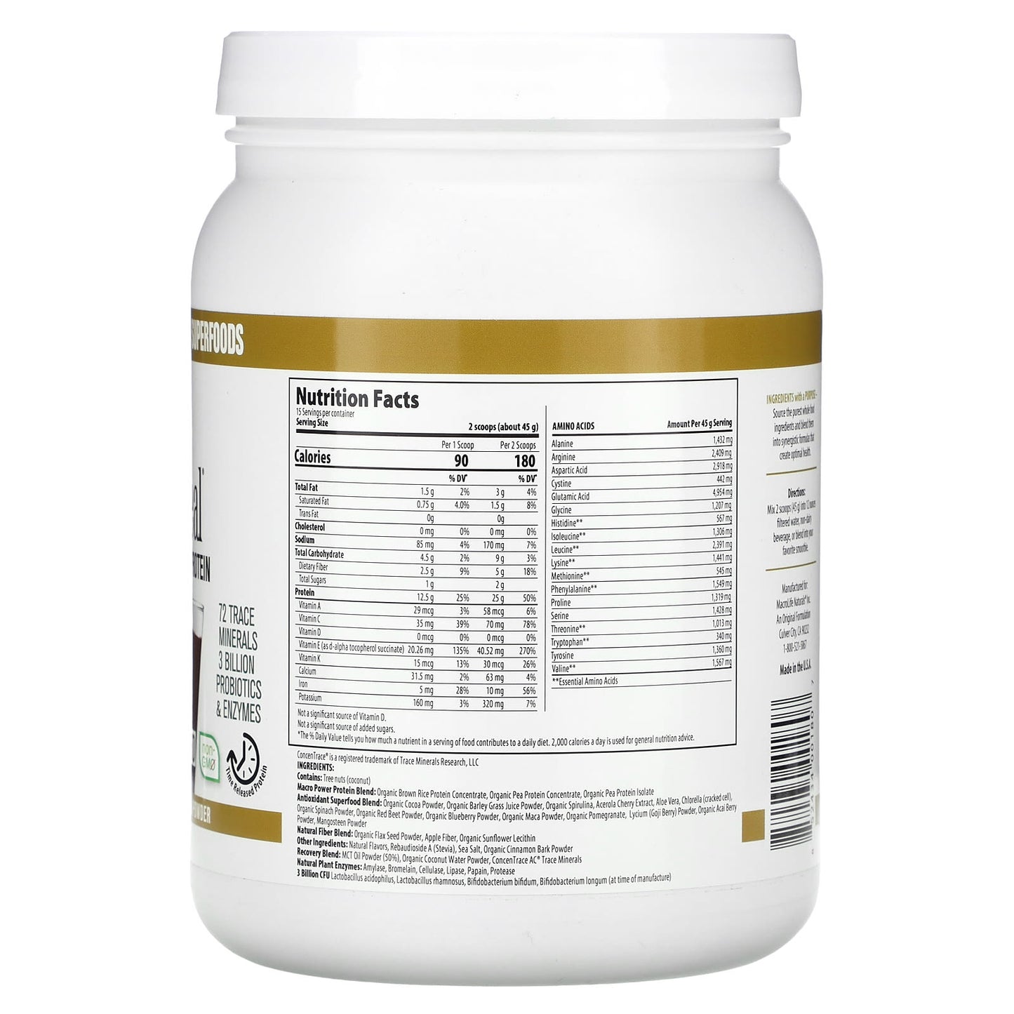 Macrolife Naturals, MacroMeal, Ultimate Protein Powder, Chocolate, 23.8 oz (675 g)