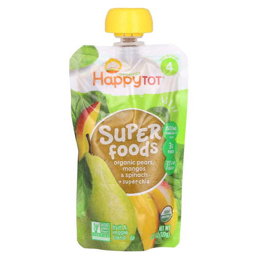 Happy Family Organics-HappyTot-SuperFoods-Stage 4-Organic Pears-Mangos & Spinach + Super Chia-4.22 oz (120 g)