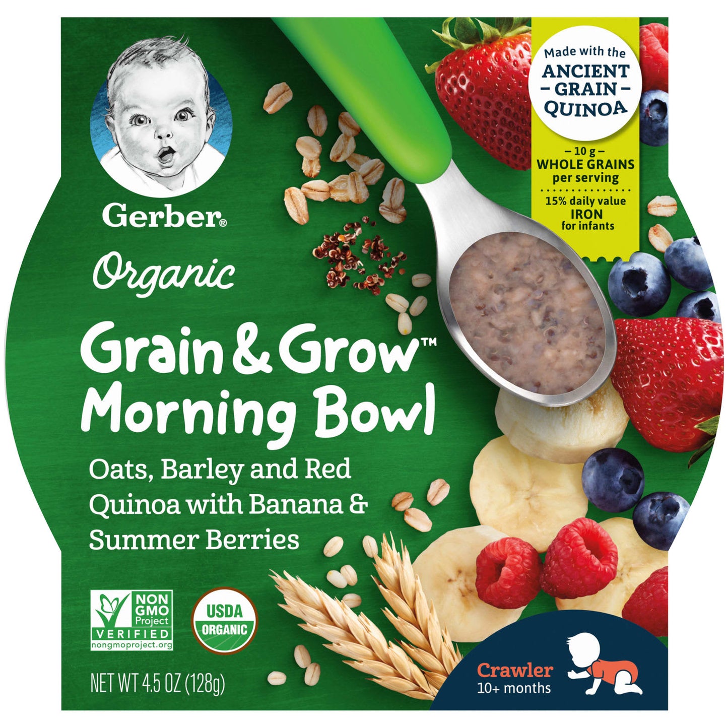 Gerber-Organic-Grain & Grow Morning Bowl-10+ Months-Oats-Barley and Red Quinoa with Banana & Summer Berries-4.5 oz (128 g)