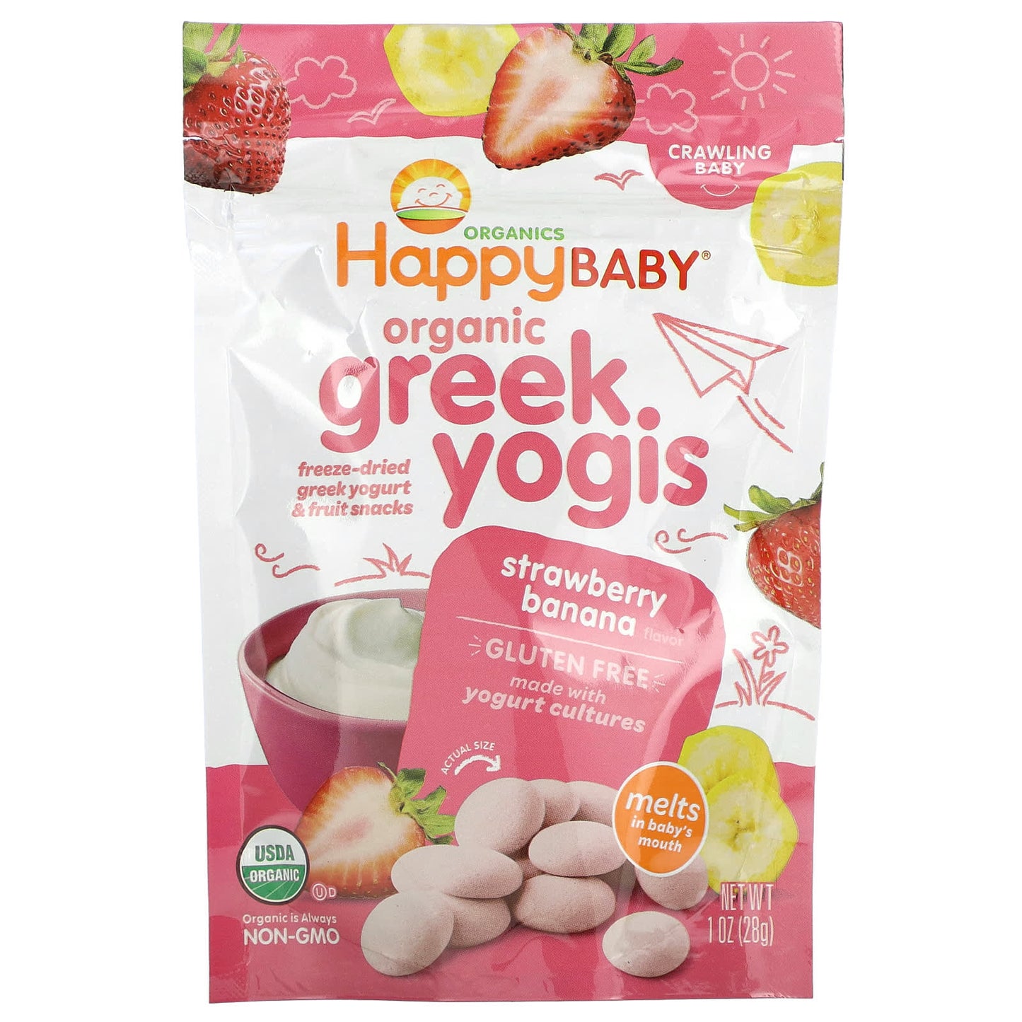 Happy Family Organics-Organic Greek Yogis-Strawberry Banana-1 oz (28 g)