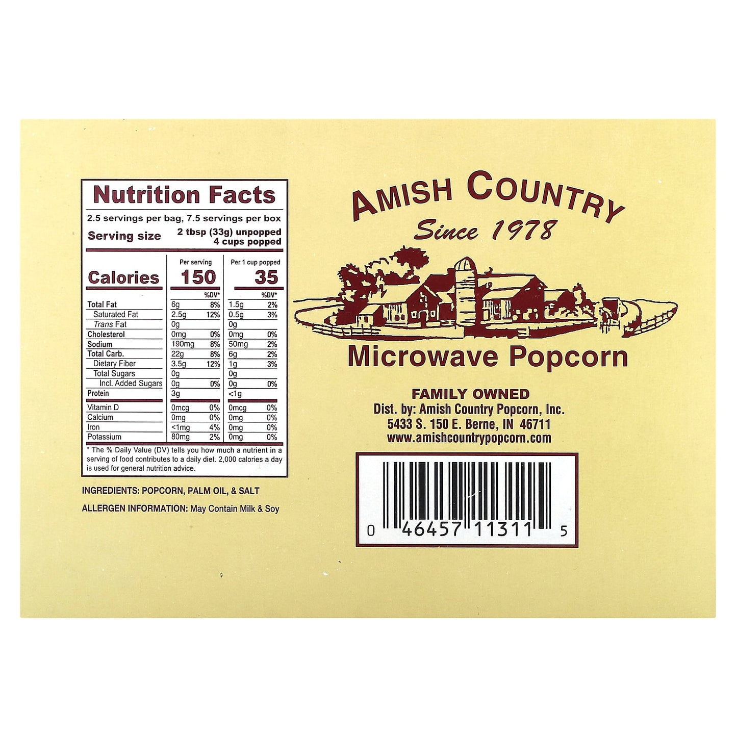 Amish Country Popcorn, Microwave Popcorn, Lite Natural, 3 Bags, 3 oz (85 g) Each