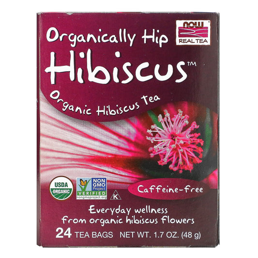 NOW Foods-Organic Real Tea-Organically Hip Hibiscus-Caffeine-Free-24 Tea Bags-1.7 oz (48 g)