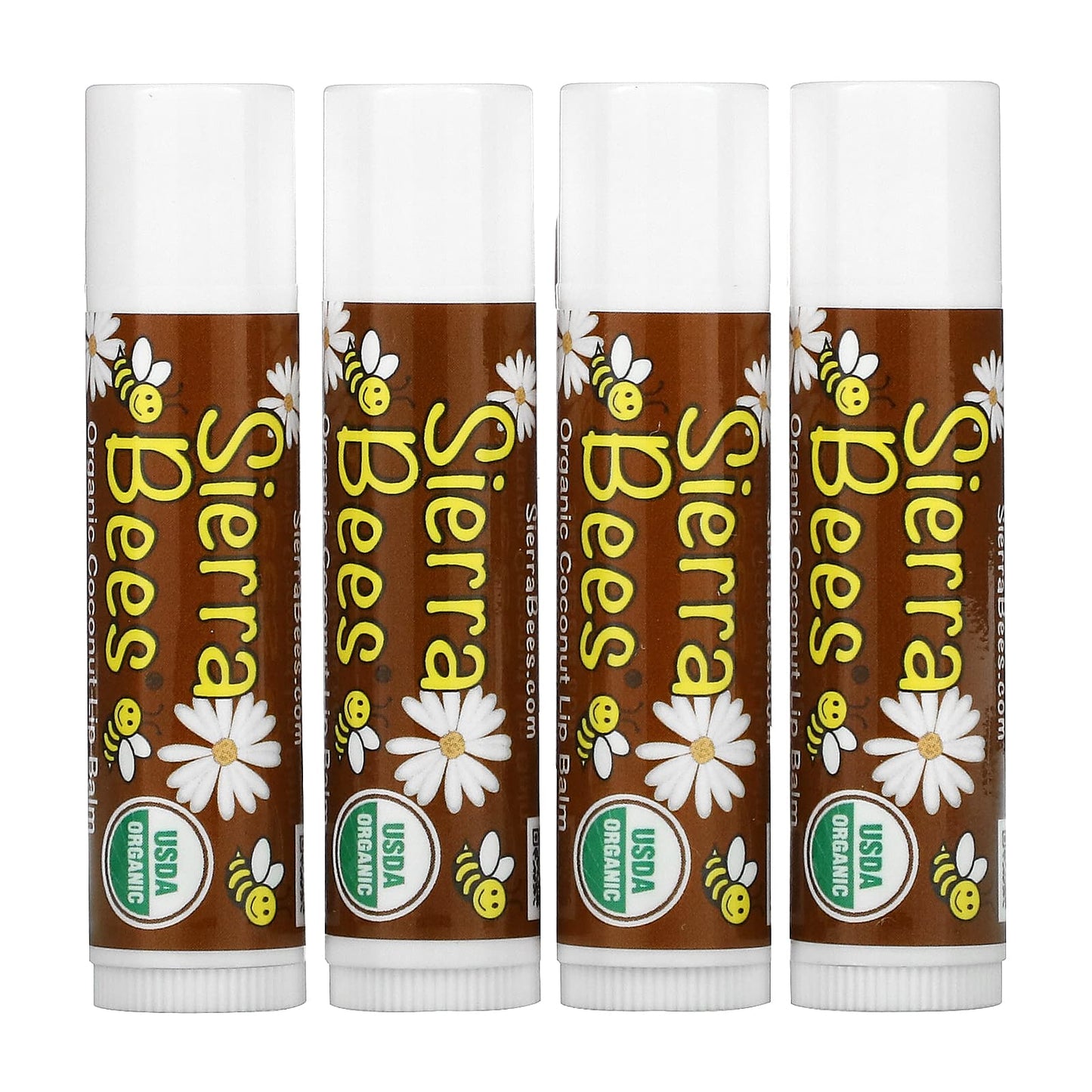 Sierra Bees-Organic Lip Balms-Coconut-4 Pack-0.15 oz (4.25 g) Each