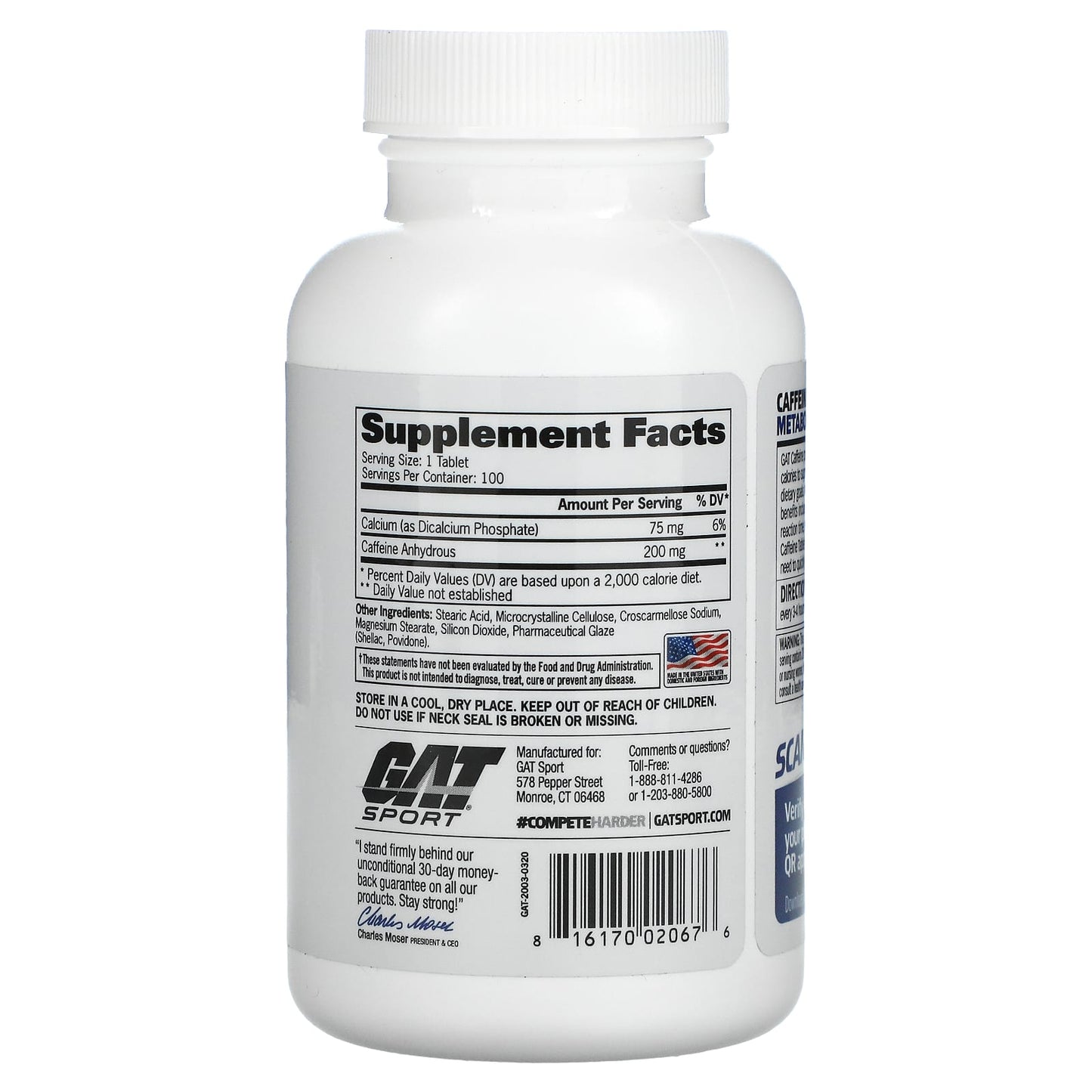 GAT, Caffeine, Metabolism and Performance, 100 Tablets