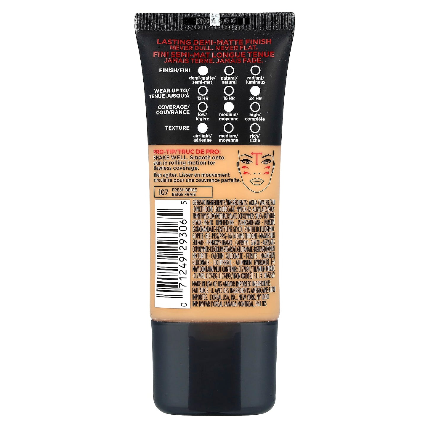 L'Oréal, Infallible Pro-Matte Foundation, 107 Fresh Beige, 1 fl oz (30 ml)