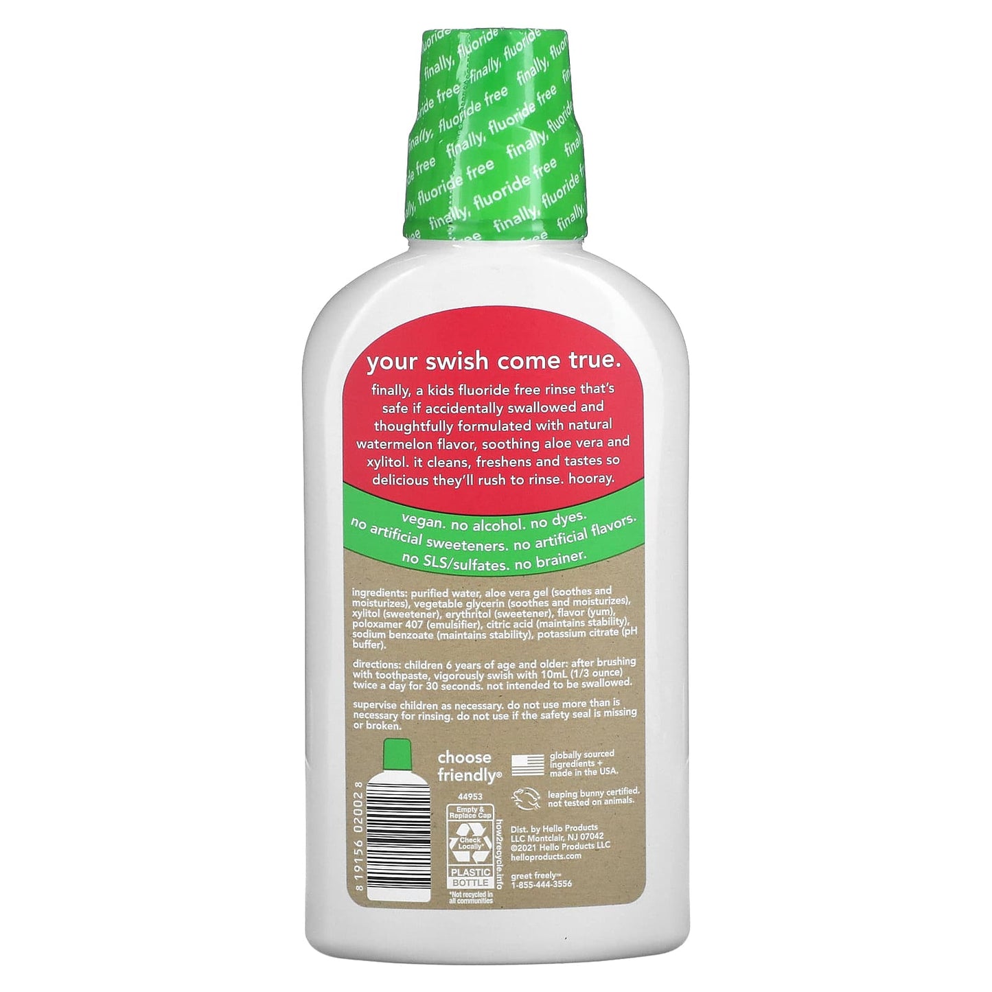 Hello, Kids Rinse, Fluoride Free + No Alcohol, Fresh Watermelon, 16 fl oz (473 ml)