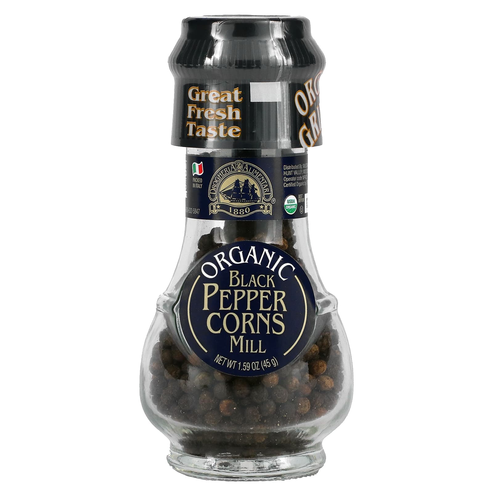 Drogheria & Alimentari-Organic Black Pepper Corns Mill-1.59 oz (45 g)