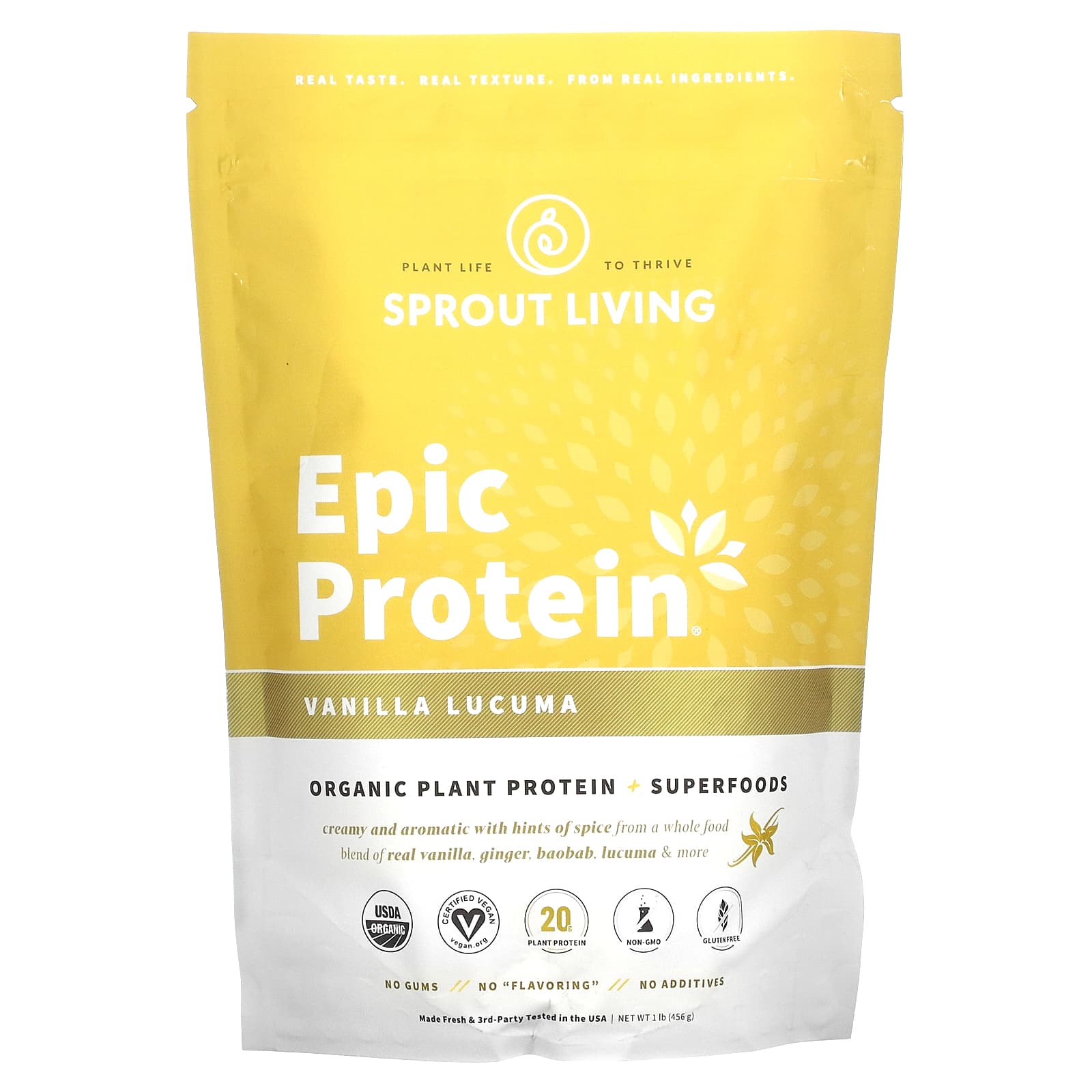 Sprout Living-Epic Protein-Organic Plant Protein + Superfoods-Vanilla Lucuma-1 lb (456 g)