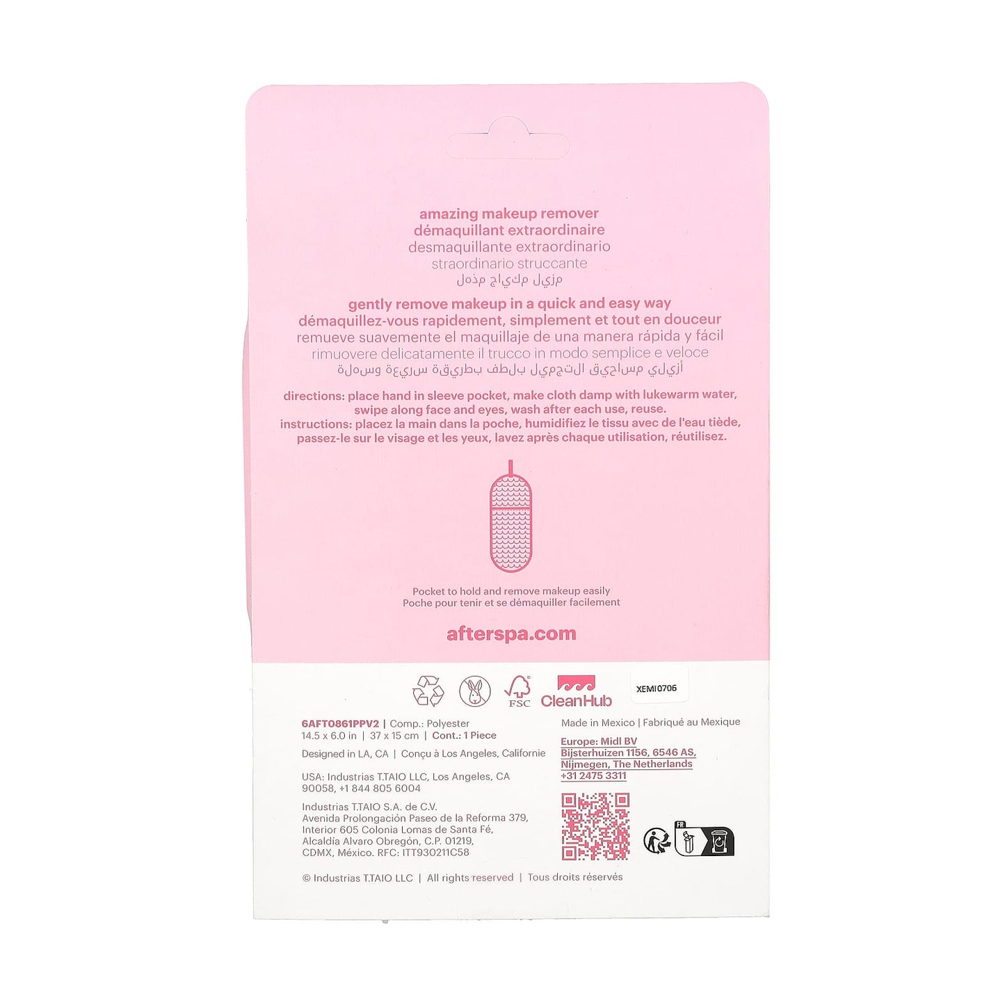 AfterSpa, Amazing Makeup Remover, Pink, 1 Count