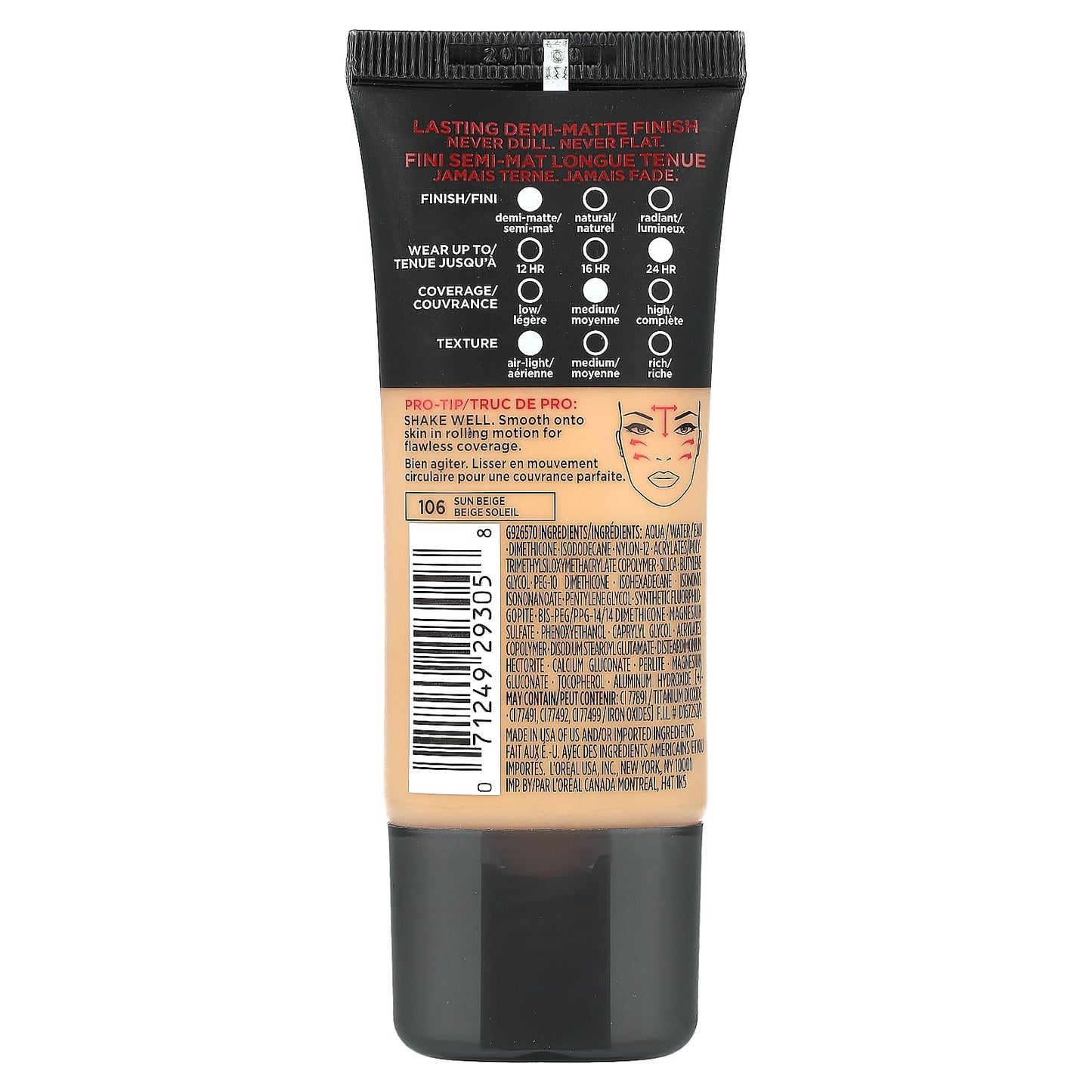 L'Oréal, Infallible, Pro-Matte Foundation, Normal/Oily Skin, 106 Sun Beige, 1 fl oz (30 ml)