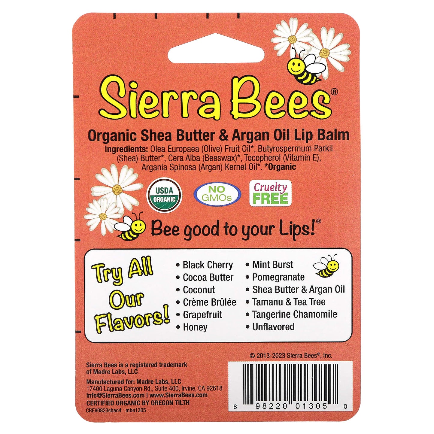 Sierra Bees, Organic Lip Balms, Shea Butter & Argan Oil, 4 Pack, 0.15 oz (4.25 g) Each