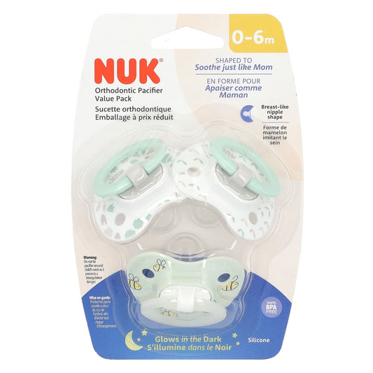 NUK-Glow in the Dark Orthodontic Pacifier-0-6 Months-Green-3 Pack