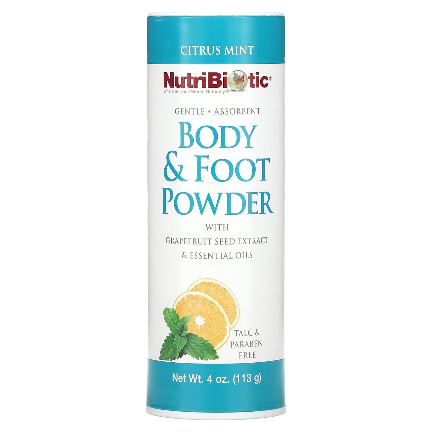 NutriBiotic-Body & Foot Powder with Grapefruit Seed Extract & Essential Oils-Citrus Mint-4 oz (113 g)