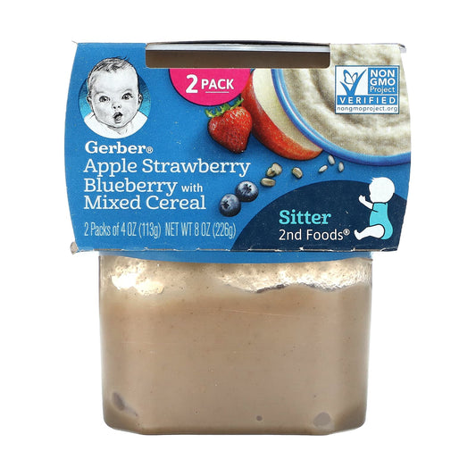 Gerber-Apple Strawberry Blueberry with Mixed Cereal-2nd Foods-2 Pack-4 oz (113 g) Each