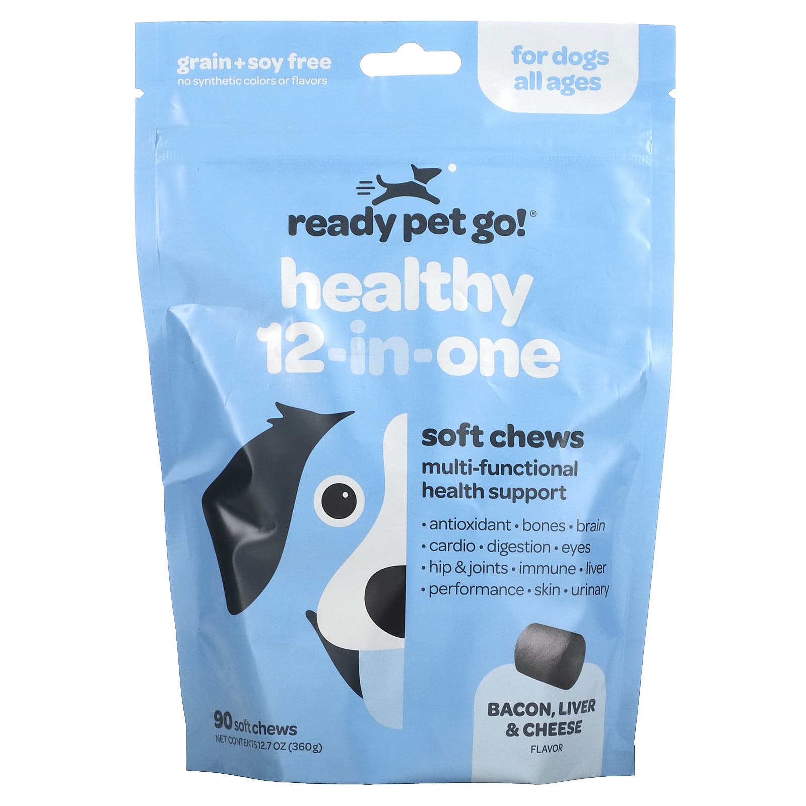 Ready Pet Go-Healthy 12-In-One-For Dogs-All Ages-Bacon-Liver & Cheese-90 Soft Chews-12.7 oz (360 g)