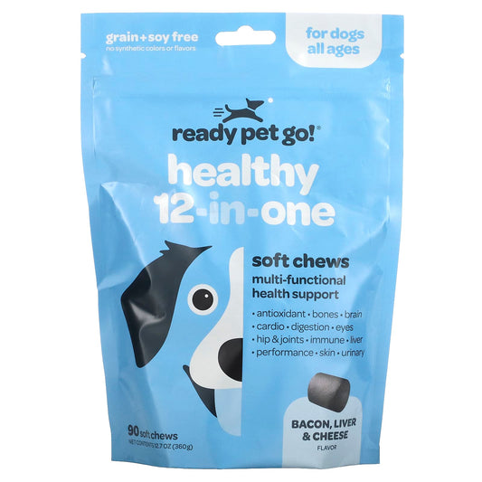 Ready Pet Go-Healthy 12-In-One-For Dogs-All Ages-Bacon-Liver & Cheese-90 Soft Chews-12.7 oz (360 g)