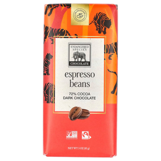 Endangered Species Chocolate-Espresso Beans + Dark Chocolate-72% Cocoa-3 oz (85 g)