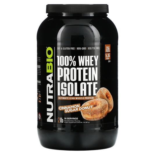 NutraBio-100% Whey Protein Isolate-Cinnamon Sugar Donut-2 lb (907 g)