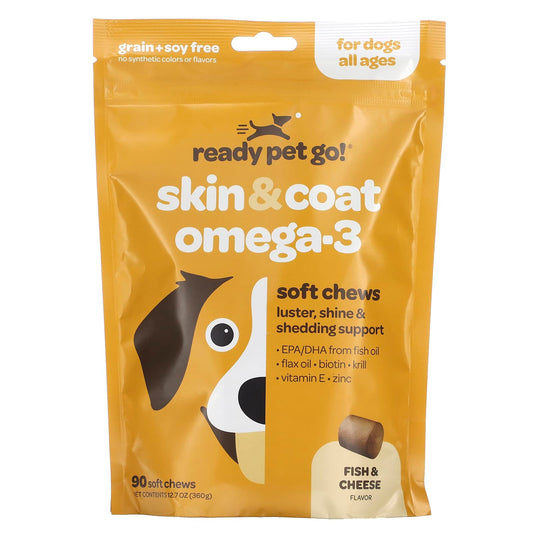 Ready Pet Go-Skin & Coat Omega-3-For Dogs-All Ages-Fish & Cheese-90 Soft Chews-12.7 oz (360 g)