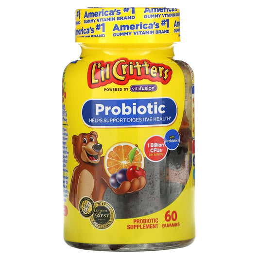 L'il Critters-Probiotic With Prebiotics-Cherry-Orange & Grape Flavor-1 Billion CFUs-60 Gummies