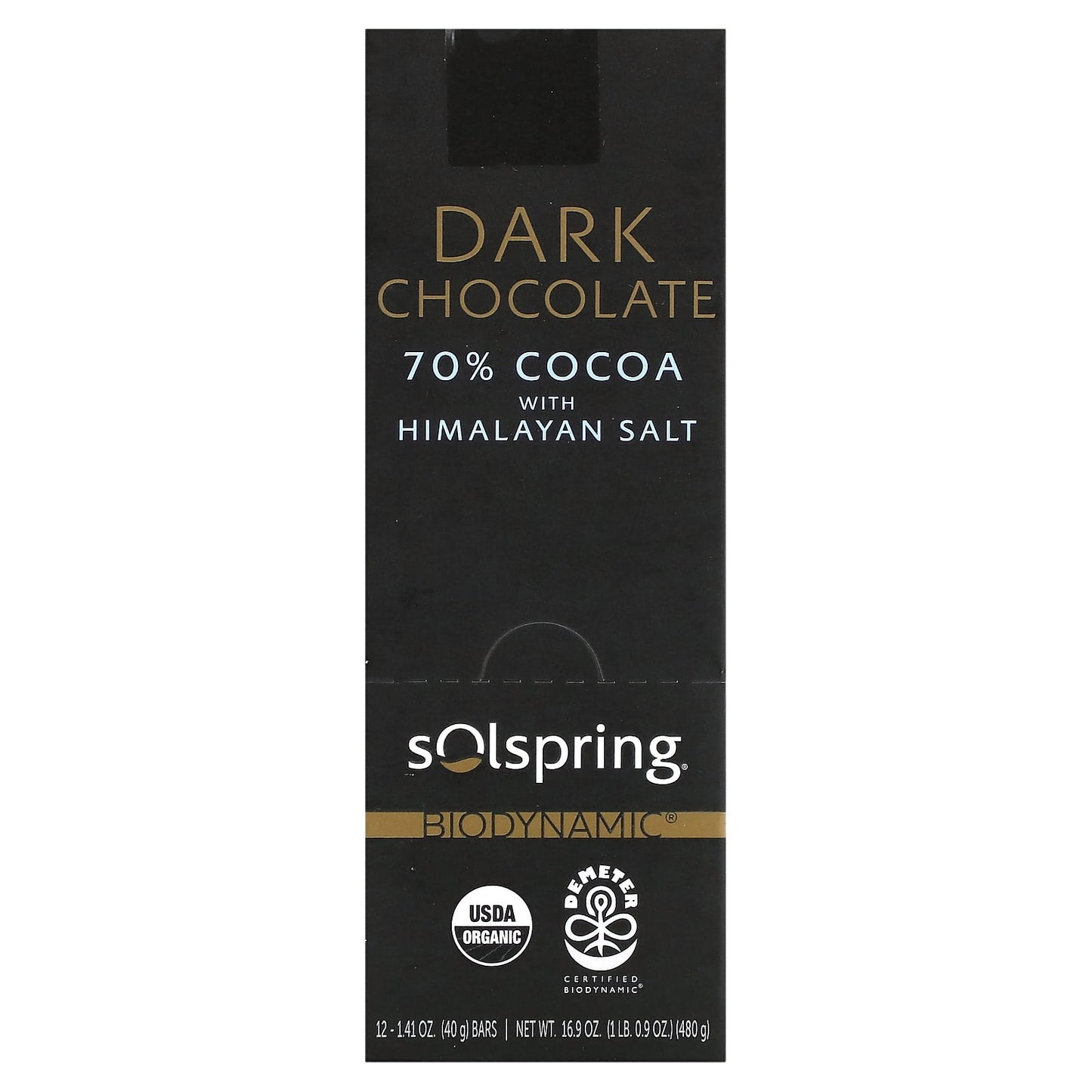 Dr. Mercola-Solspring-Biodynamic-Dark Chocolate Bar-70% Cocoa With Himalayan Salt-12 Bars-1.41 oz (40 g) Each