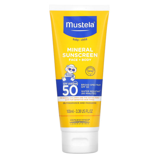 Mustela-Baby-Mineral Sunscreen-Face + Body-SPF 50-3.38 fl oz (100 ml)