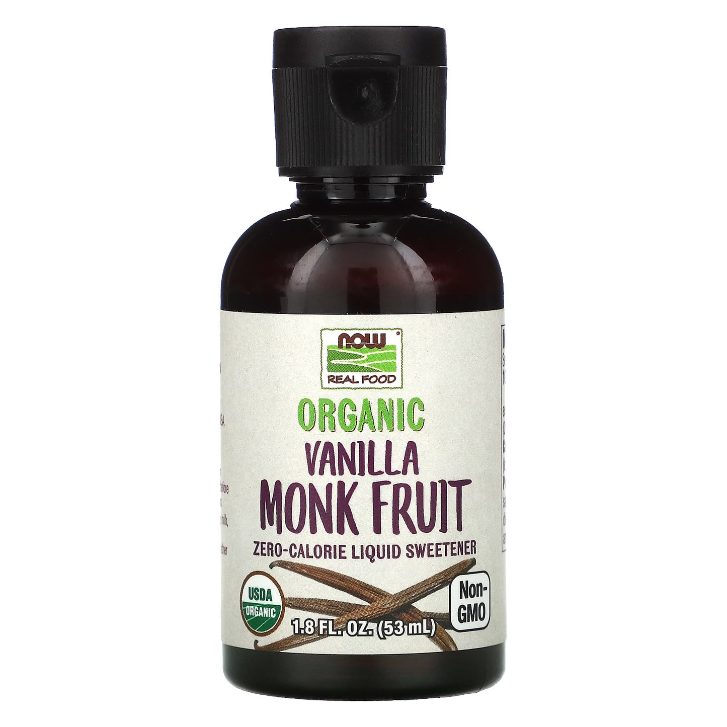 NOW Foods-Real Food-Organic Monk Fruit-Liquid Sweetener-Vanilla-1.8 fl oz (53 ml)