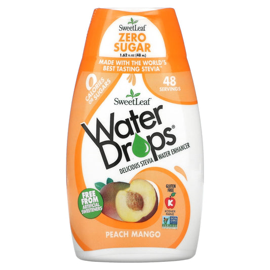 Wisdom Natural-SweetLeaf-Water Drops-Delicious Stevia Water Enhancer-Peach Mango-1.62 fl oz (48 ml)