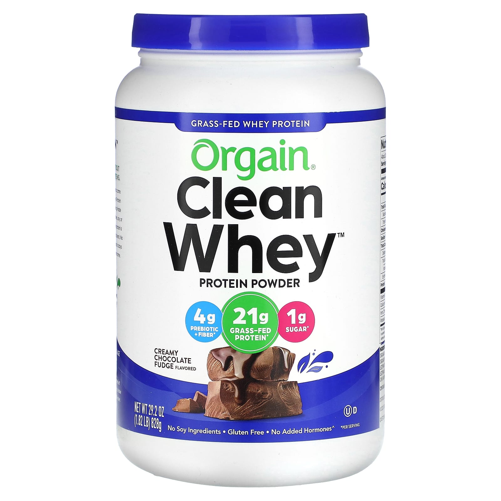 Orgain-Grass-Fed Whey Protein-Clean Whey Protein Powder-Creamy Chocolate Fudge-1.82 lbs (828 g)