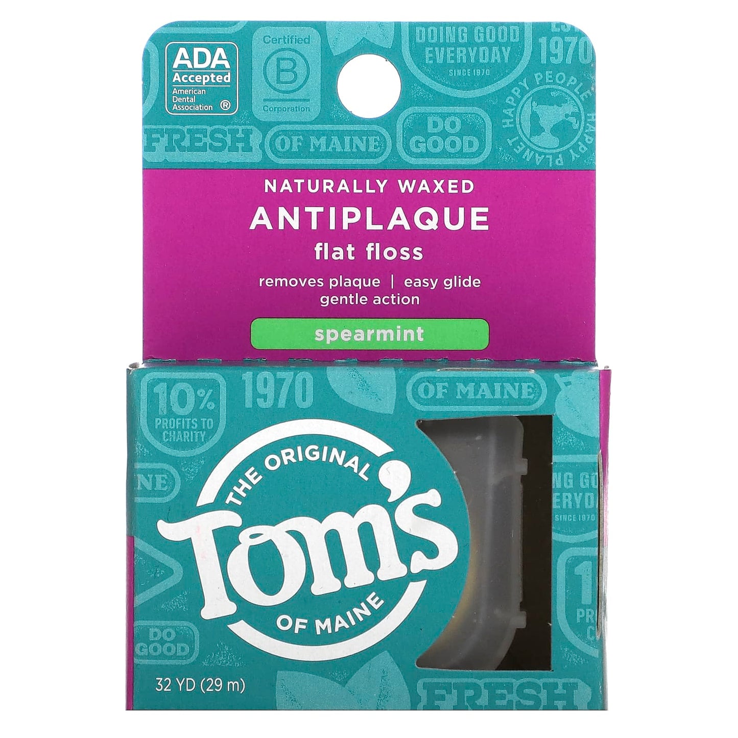 Tom's of Maine-Naturally Waxed Antiplaque Flat Floss-Spearmint-32 yd (29 m)